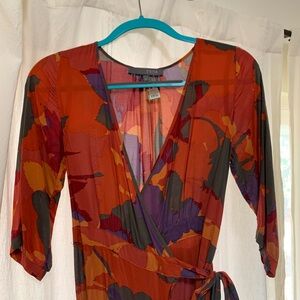 Trixxi Orange Wrap Dress with Tie Front and V-Neck